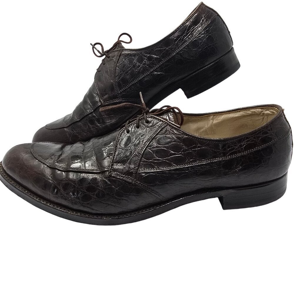 Nettleton Traditionals Vintage Brown Crocodiles Leather Oxfords, Men's 11.5B